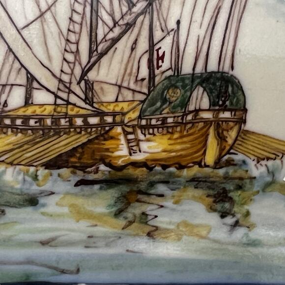 Portuguese Tile Ship Gale Seculo XVI Handpainted Battistini de Maria de Portugal - Picture 10 of 13